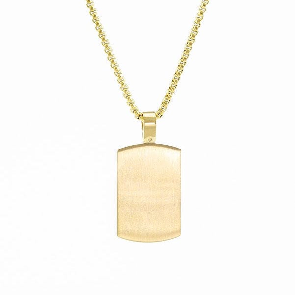 Gold dog tag urn pendant on a white background