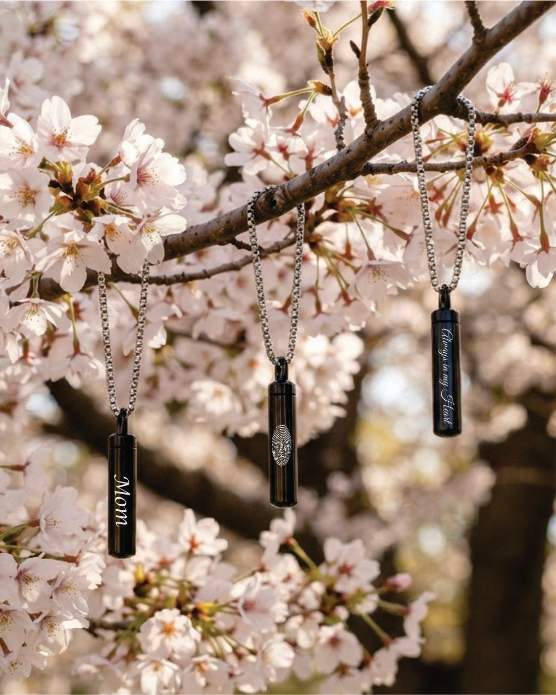 Loved Remembered Black Stainless Steel Cylinder Pendant Urn