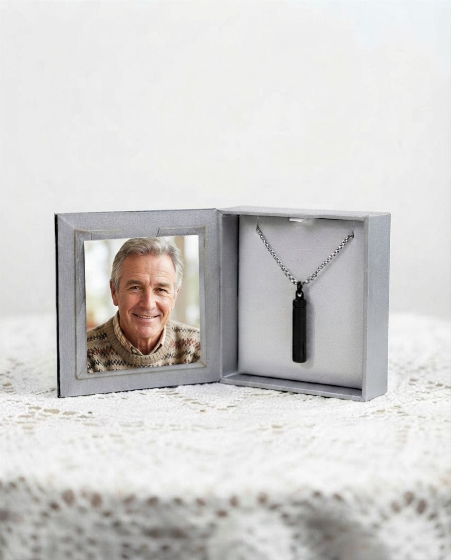Loved Remembered Black Stainless Steel Cylinder Pendant Urn