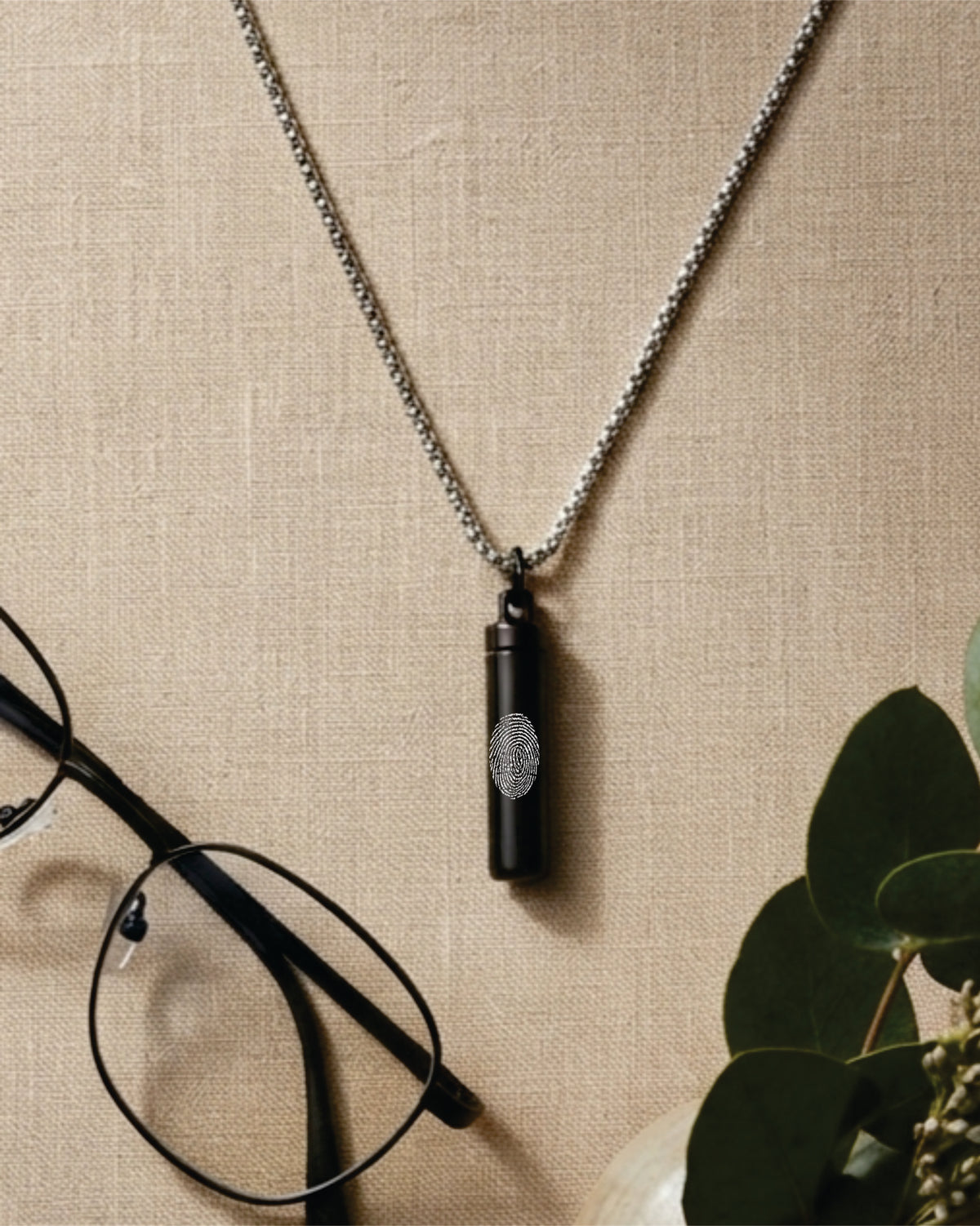 Loved Remembered Black Stainless Steel Cylinder Pendant Urn