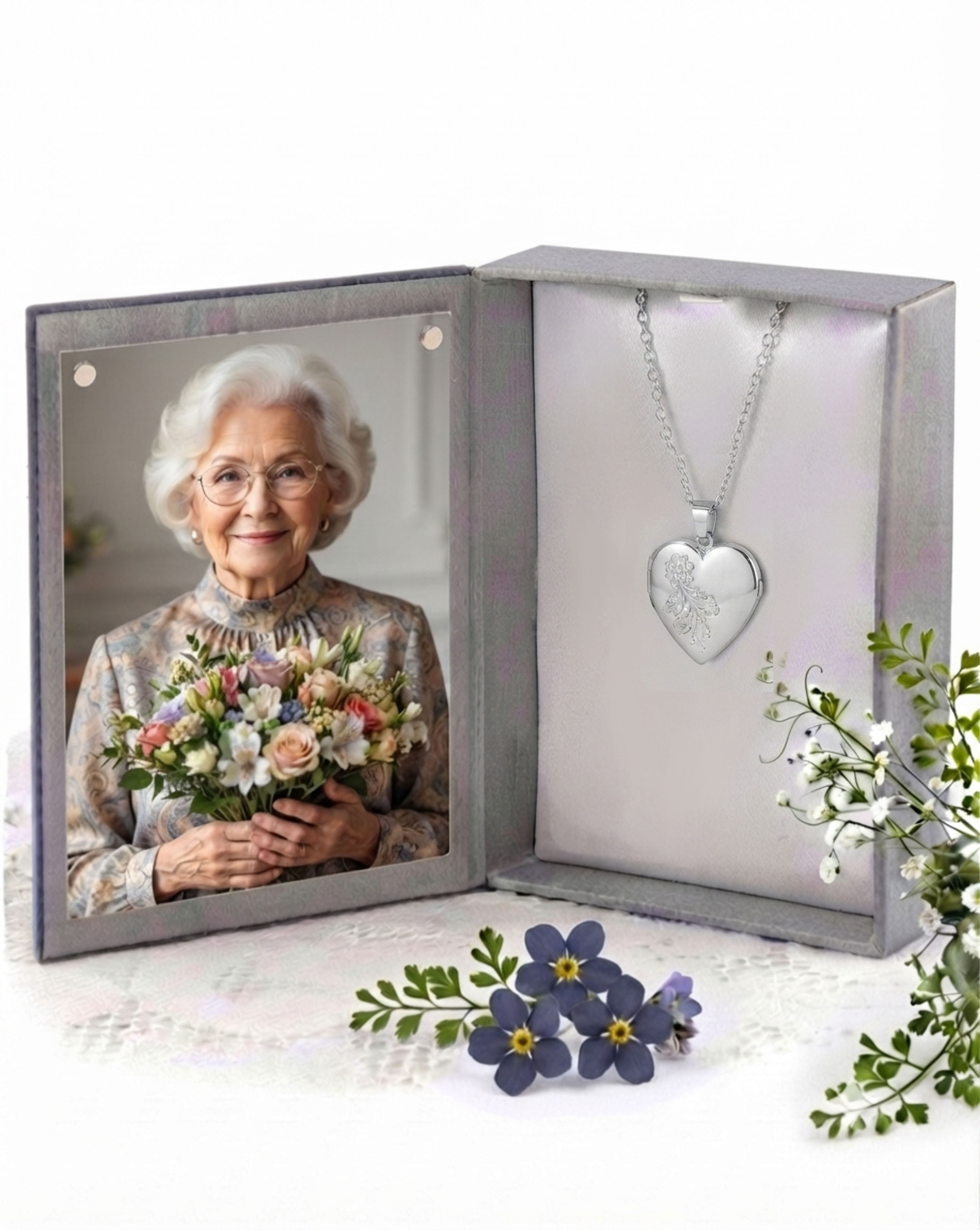 Loved Remembered 'Forget Me Not' White Gold Locket Urn