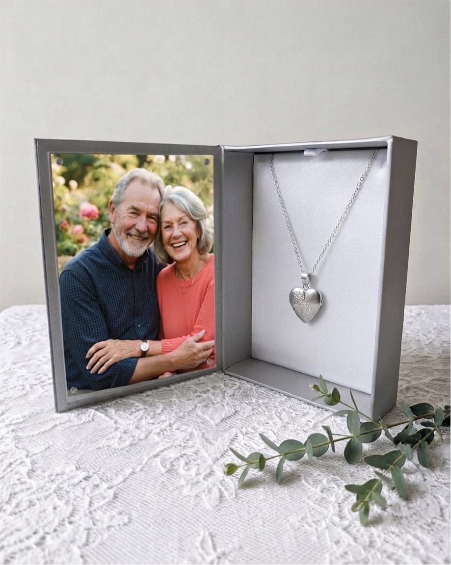 Loved Remembered 'Forget Me Not' White Gold Locket Urn