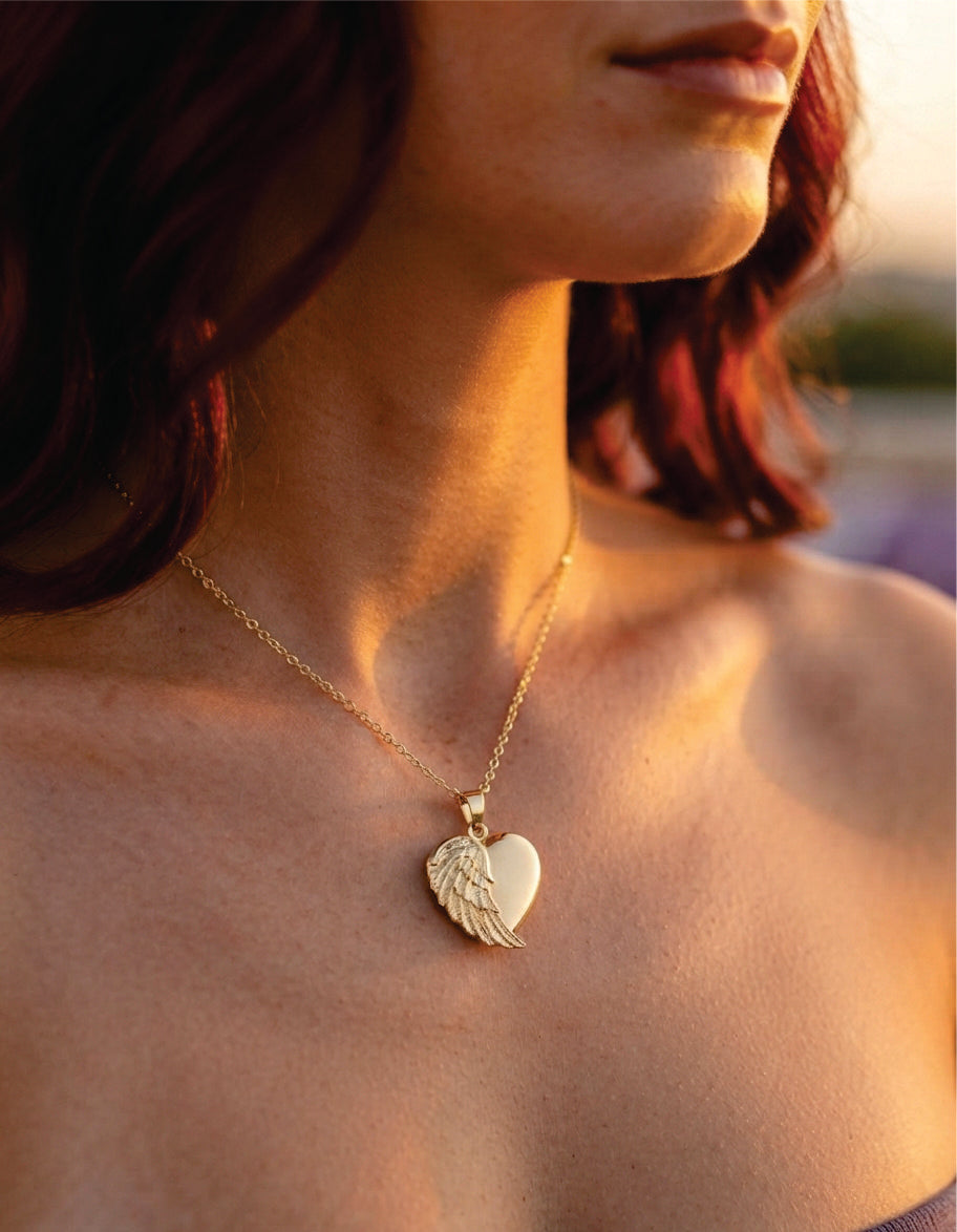 Loved Remembered Gold Angel Wing Pendant Urn