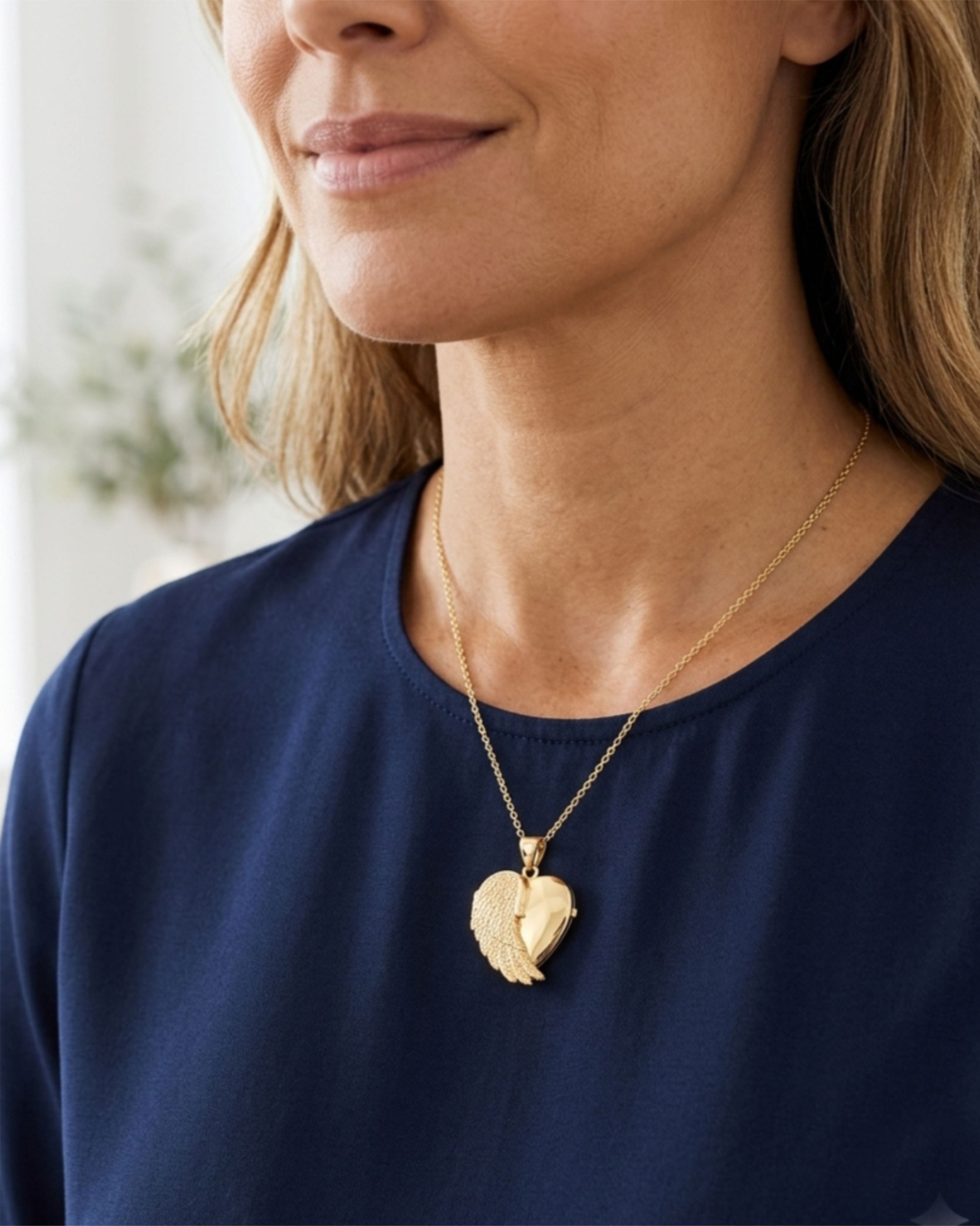 Loved Remembered Gold 'Angel Wing' Photo Print Locket