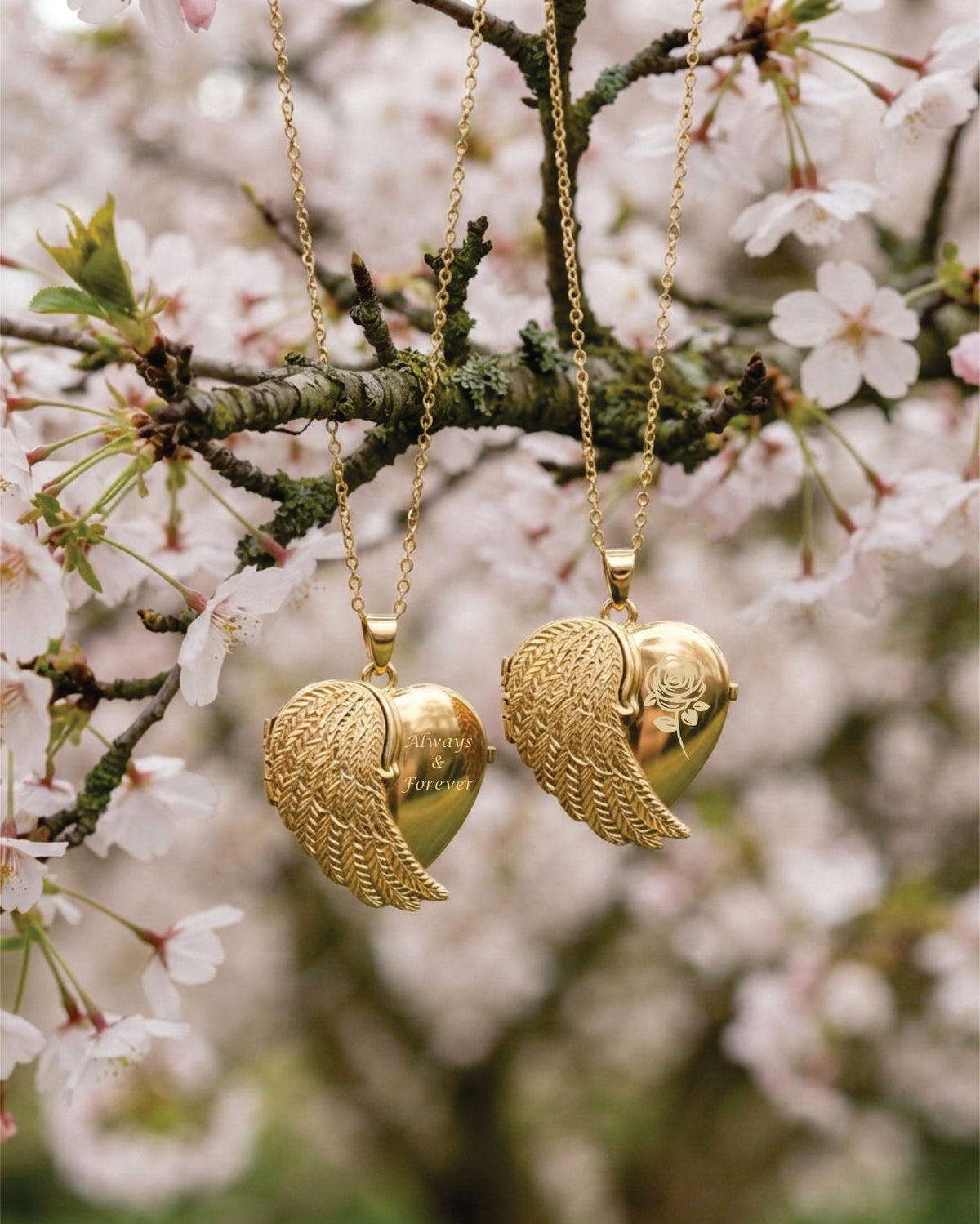 Loved Remembered Gold 'Angel Wing' Photo Print Locket