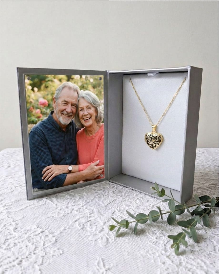 Loved Remembered Gold Filigree Heart Locket Urn
