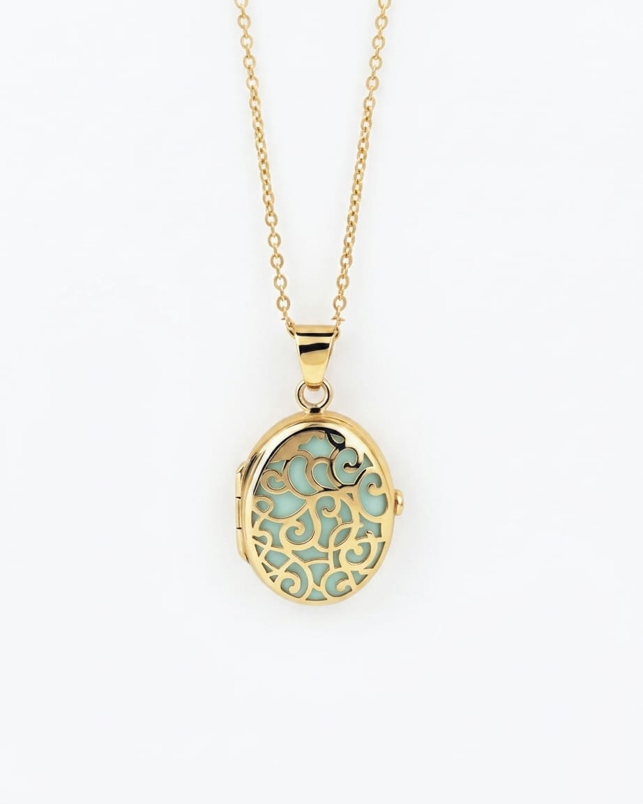Loved Remembered Gold Filigree Oval Locket Urn