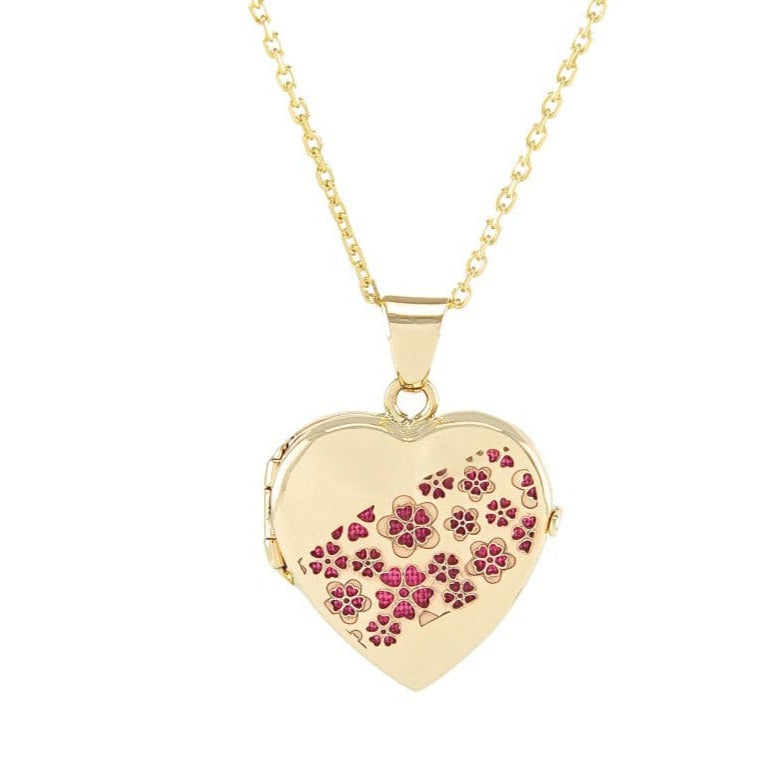 Loved Remembered Gold Heart Locket Urn - Flowers