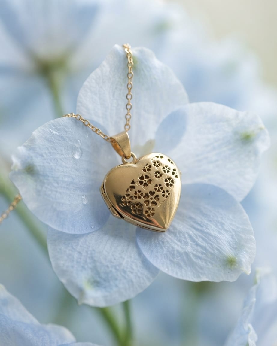 Loved Remembered Gold Heart Locket Urn - Flowers