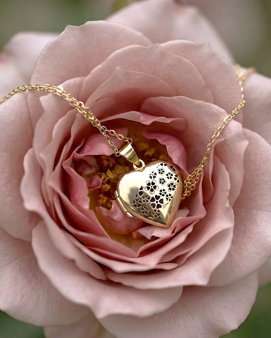 Loved Remembered Gold Heart Locket Urn - Flowers