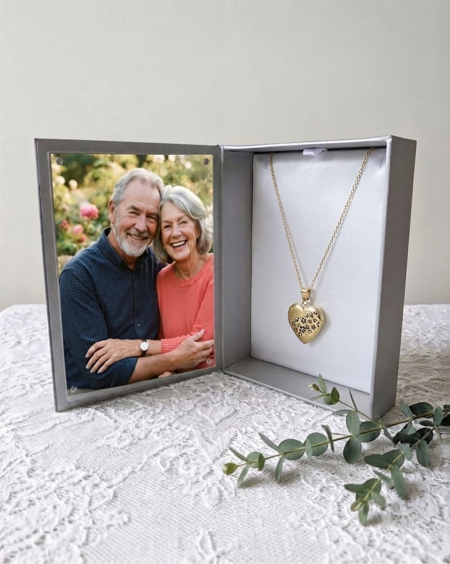 Loved Remembered Gold Heart Locket Urn - Flowers