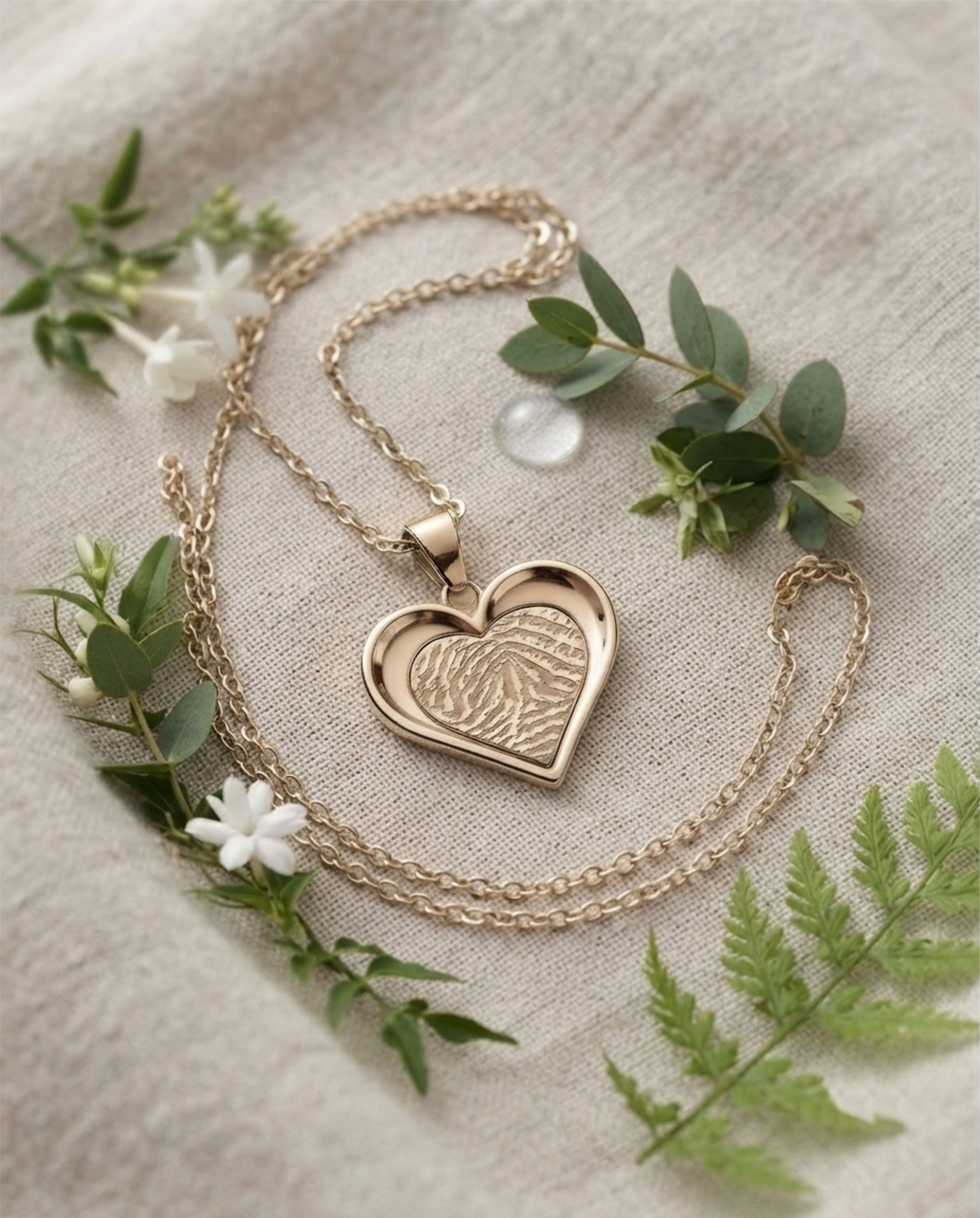 Loved Remembered Gold Heart Pendant - Fingerprint Engraving