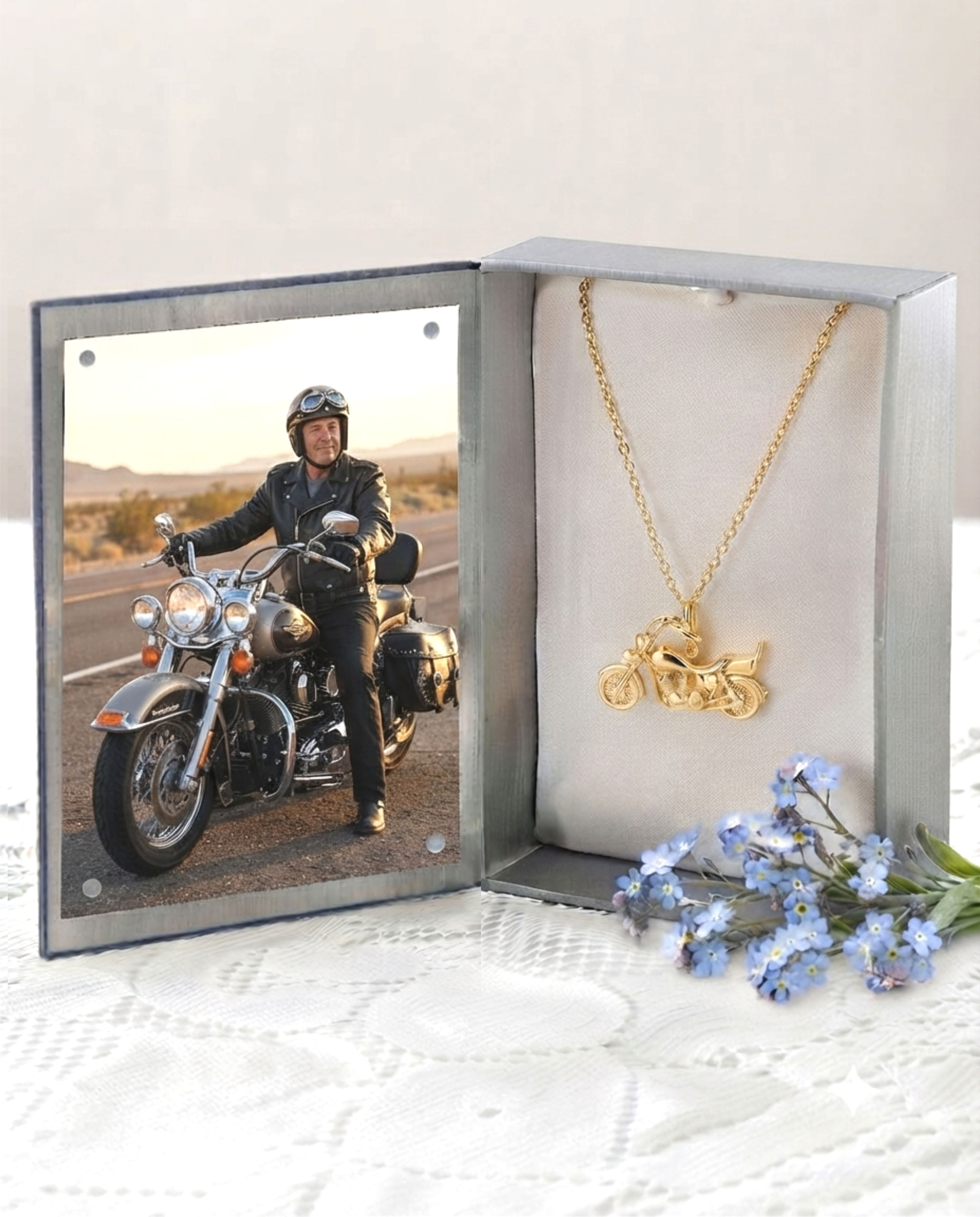 Loved Remembered Gold Motorcycle Pendant Urn