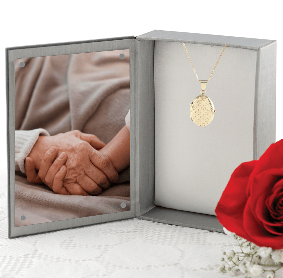 Loved Remembered Gold Oval Locket Urn - Diamond Cut