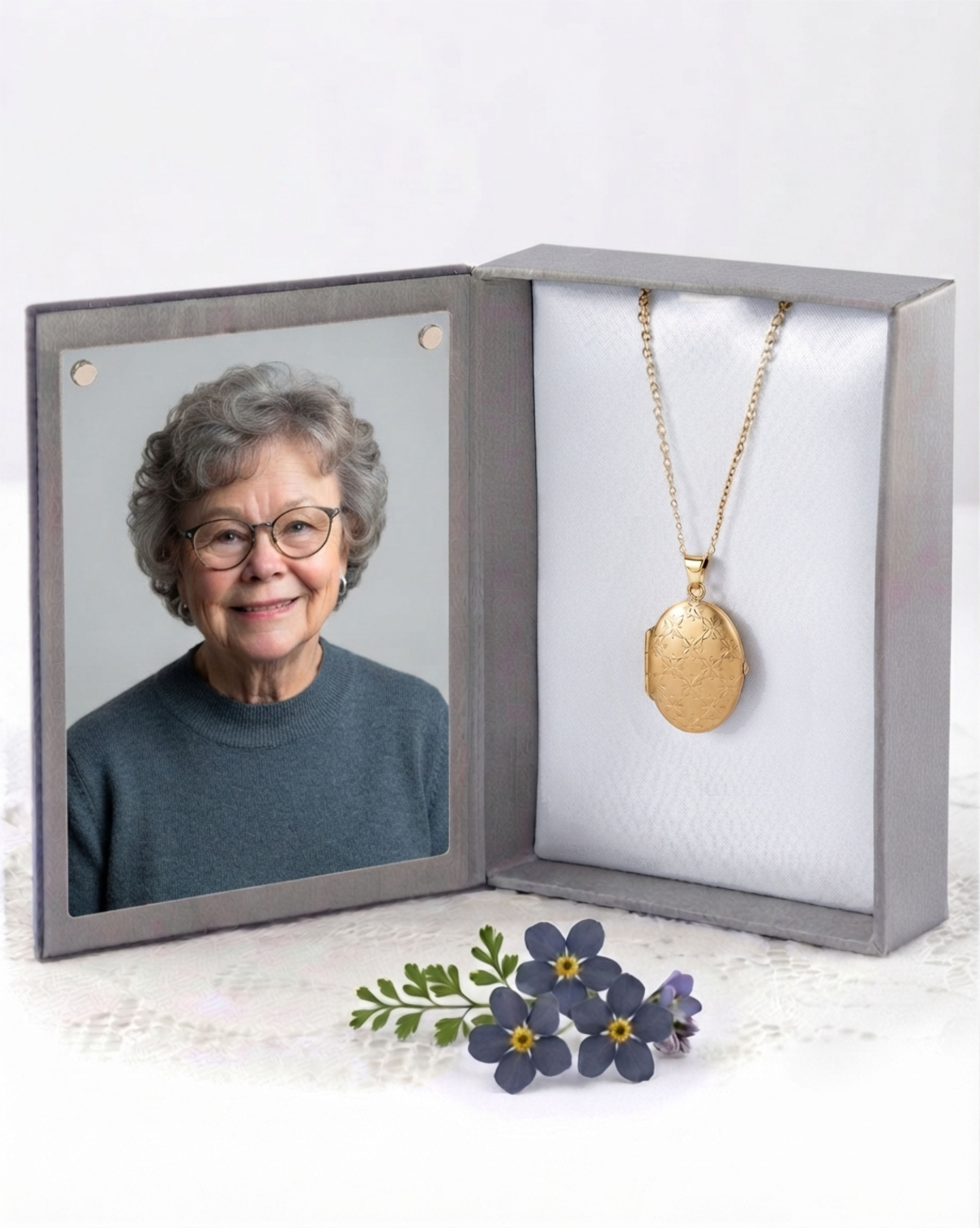 Loved Remembered Gold Oval Locket Urn - Diamond Cut