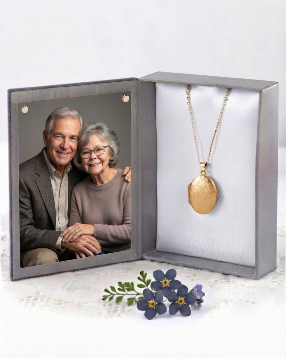 Loved Remembered Gold Oval Locket Urn - Diamond Cut