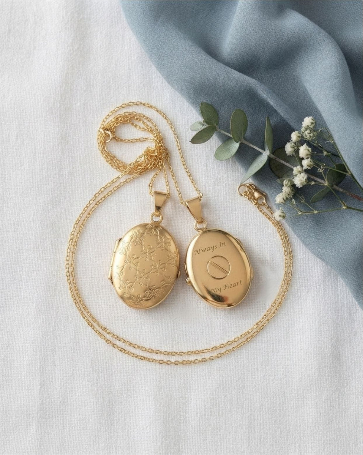 Loved Remembered Gold Oval Locket Urn - Diamond Cut
