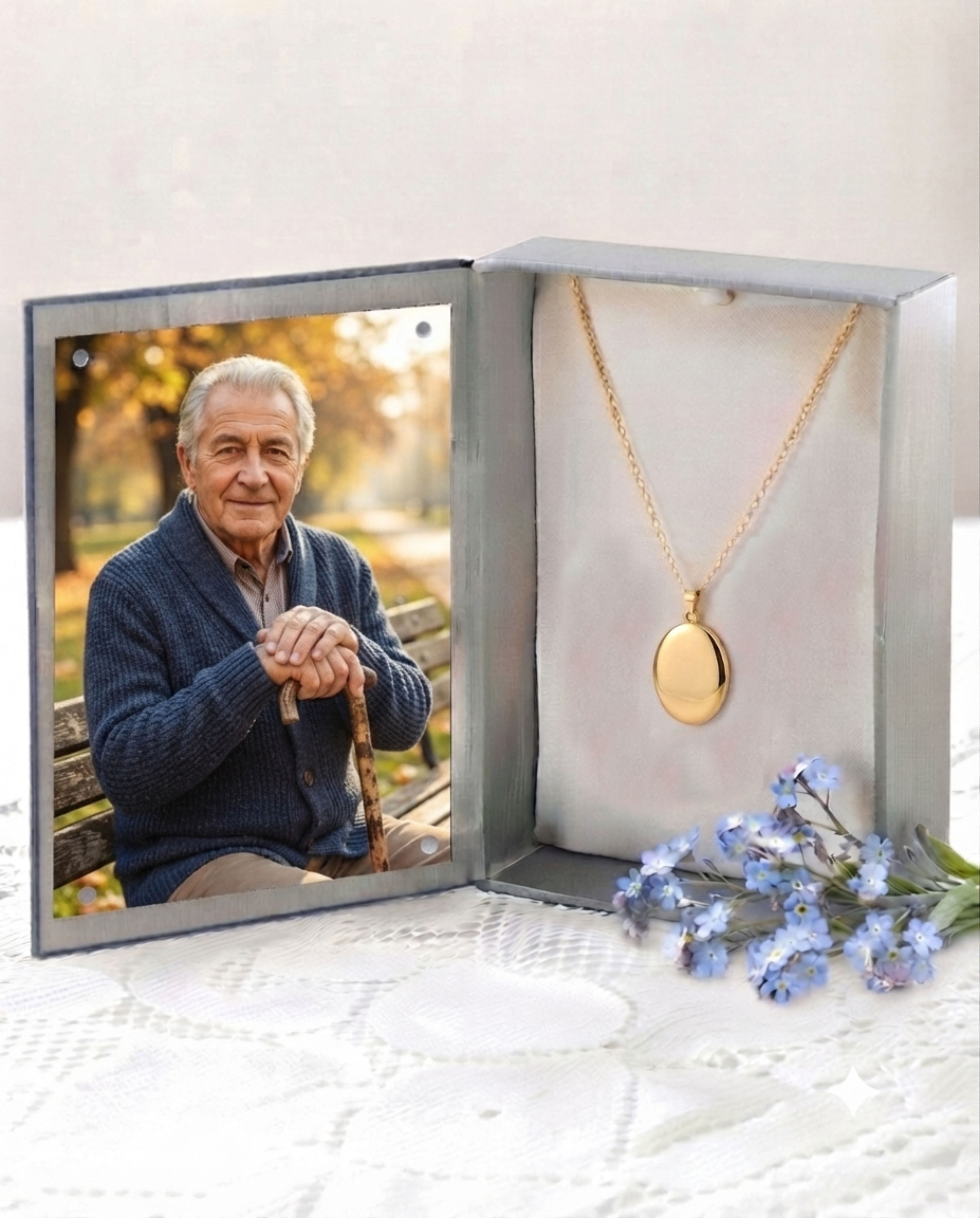 Loved Remembered Gold Oval Pendant Urn