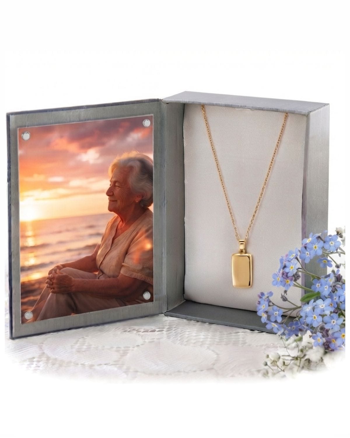 Loved Remembered Gold Rectangle Pendant Urn