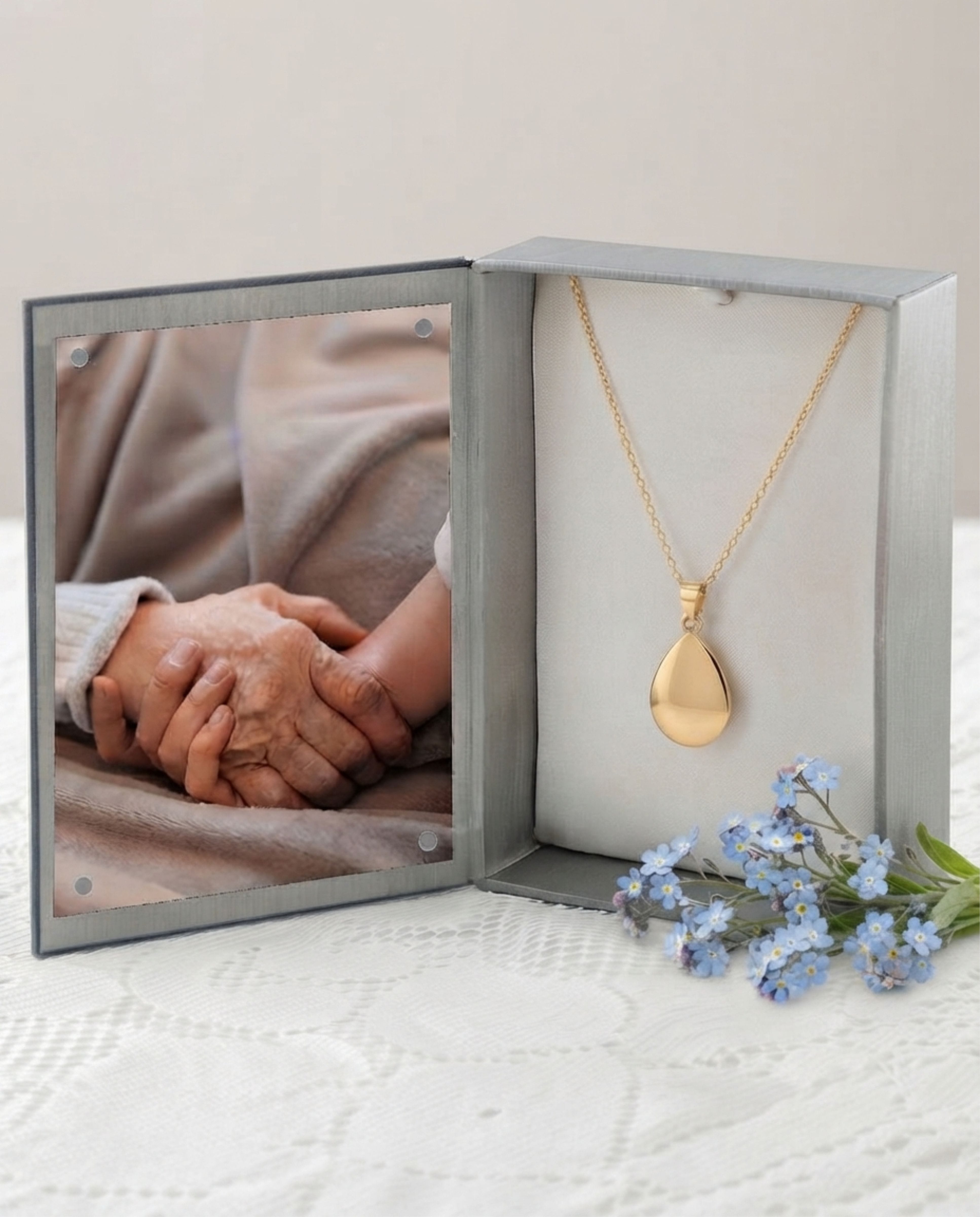 Loved Remembered Gold Teardrop Pendant Urn
