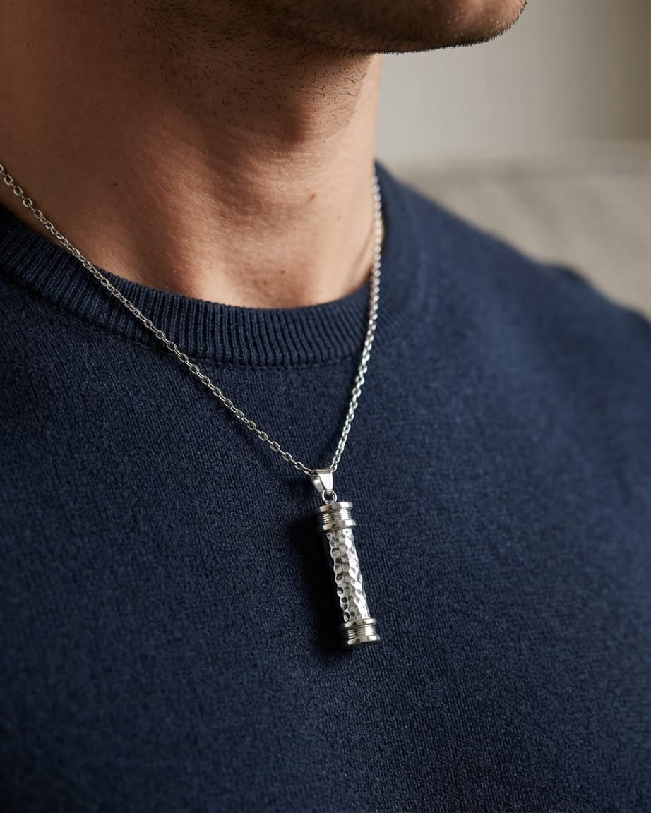 Loved Remembered Hammered Cylinder Pendant Urn