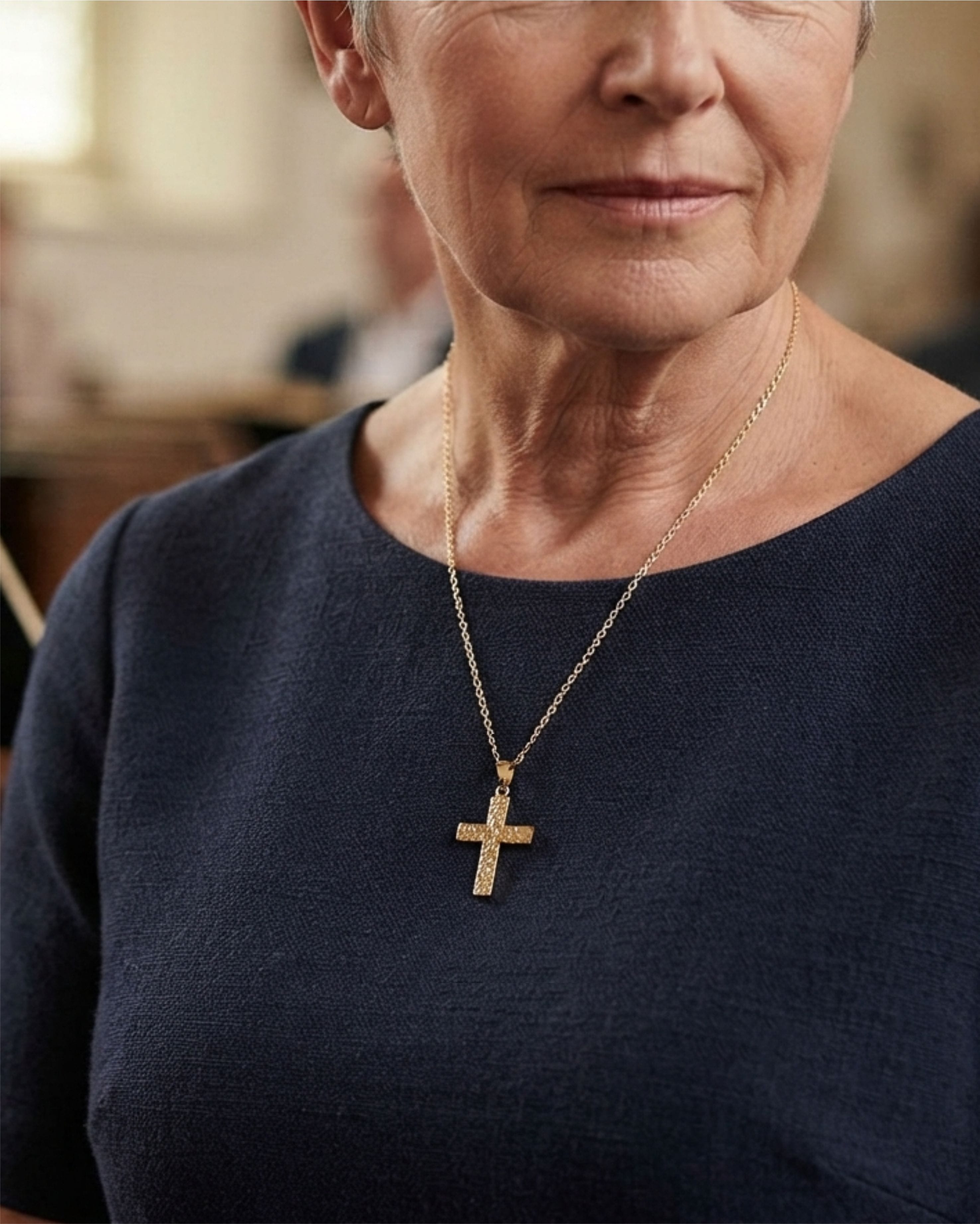 Loved Remembered Hammered Gold Cross Pendant Urn