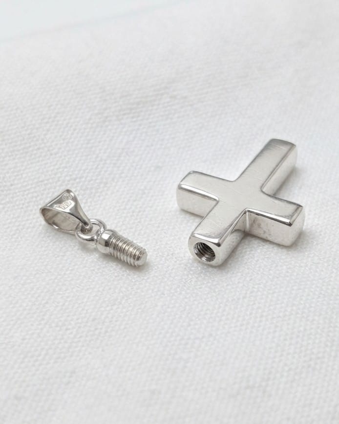 Loved Remembered Hammered Silver Cross Pendant Urn