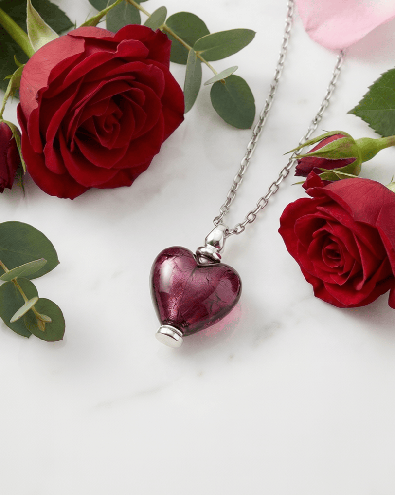 Loved Remembered Murano Glass Heart Urn - February