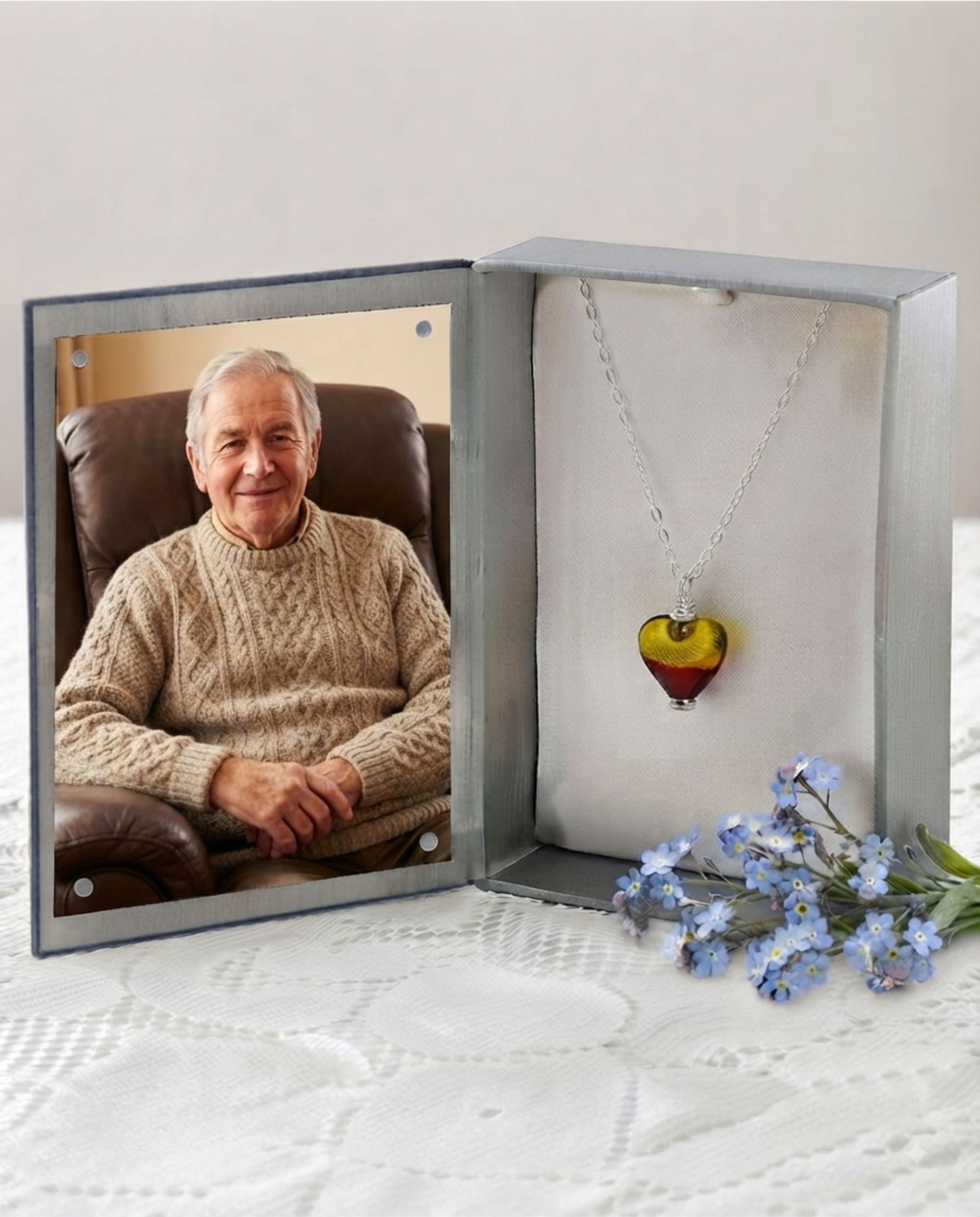 Loved Remembered Murano Glass Heart Urn - 'Guiding Light'