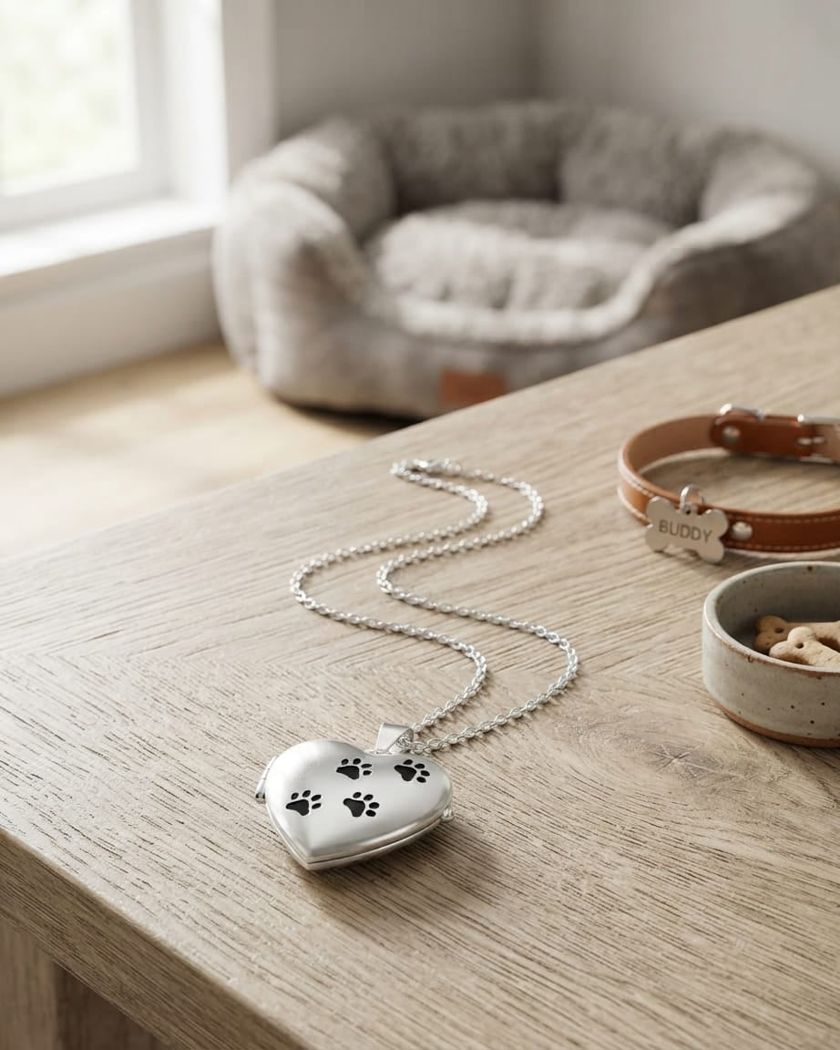 Loved Remembered Paw Print Locket Urn