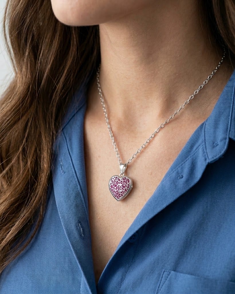 Loved Remembered Silver Filigree Heart Locket Urn