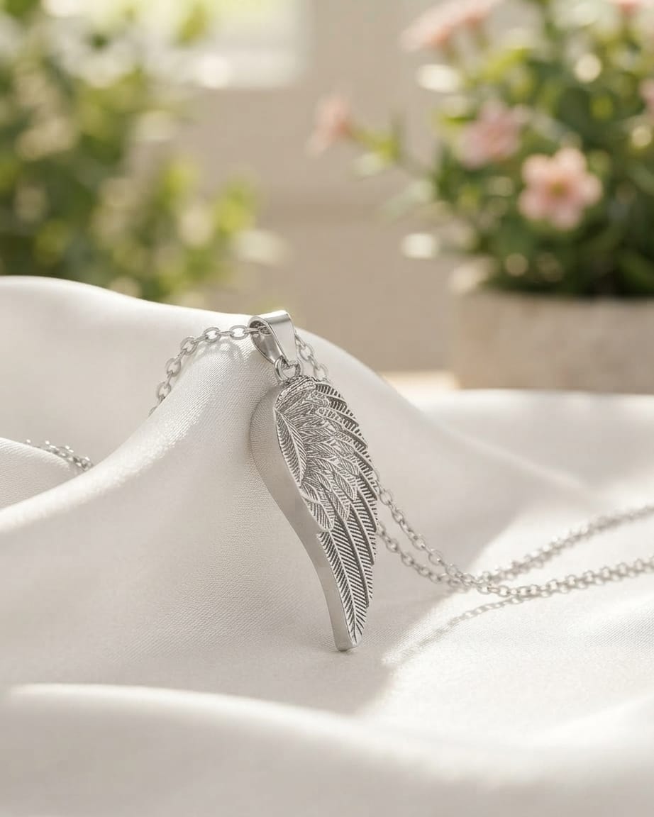 Loved Remembered Silver Guardian Angel Pendant Urn