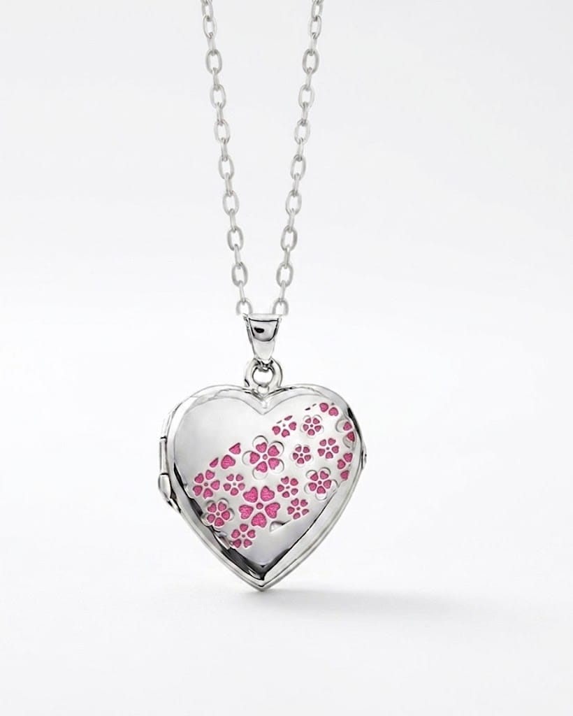 Loved Remembered Silver Heart Locket Urn - Flowers