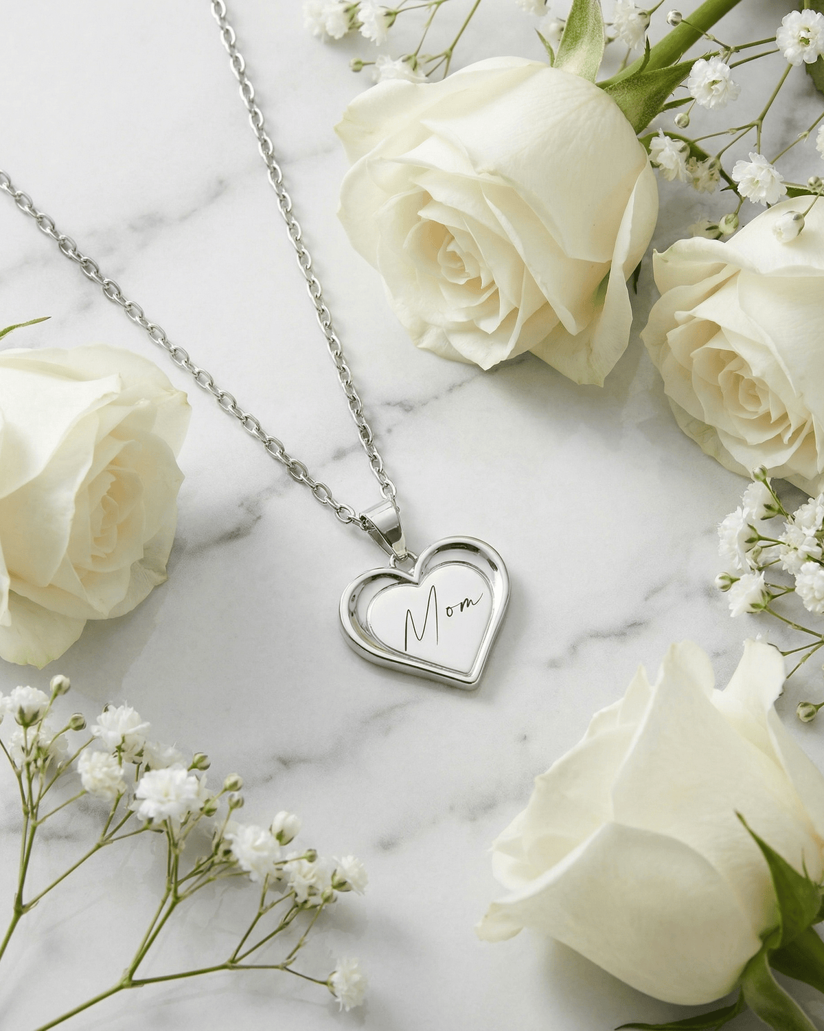 Loved Remembered Silver Heart Pendant - Fingerprint Engraving