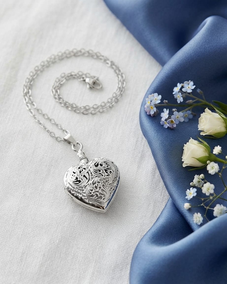 Loved Remembered Silver Heart Pendant Urn - Top Filling
