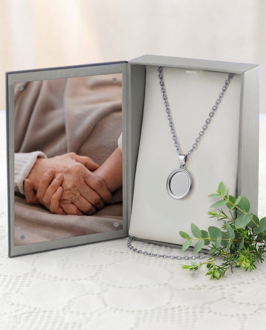 Loved Remembered Silver Oval Pendant - Fingerprint Engraving