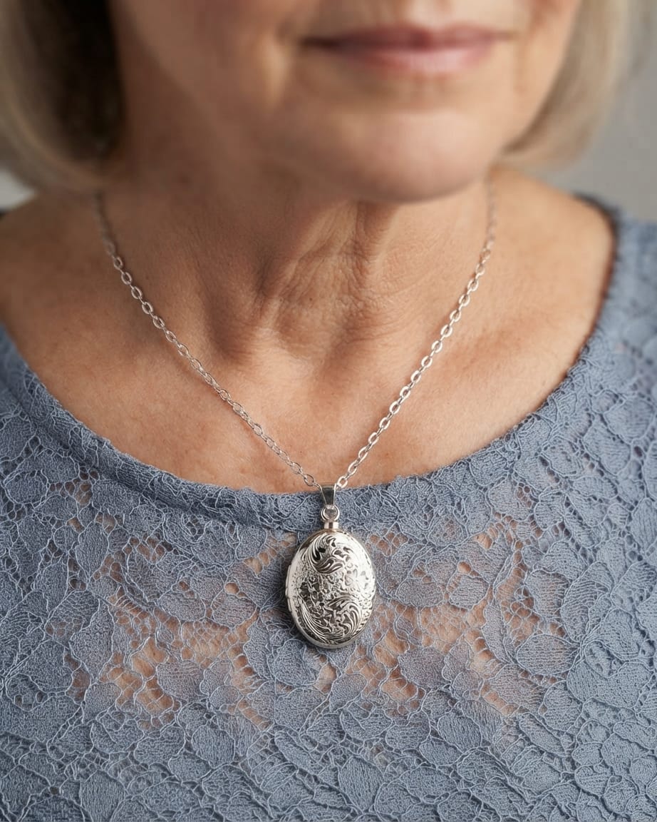 Loved Remembered Silver Oval Pendant Urn - Top Filling