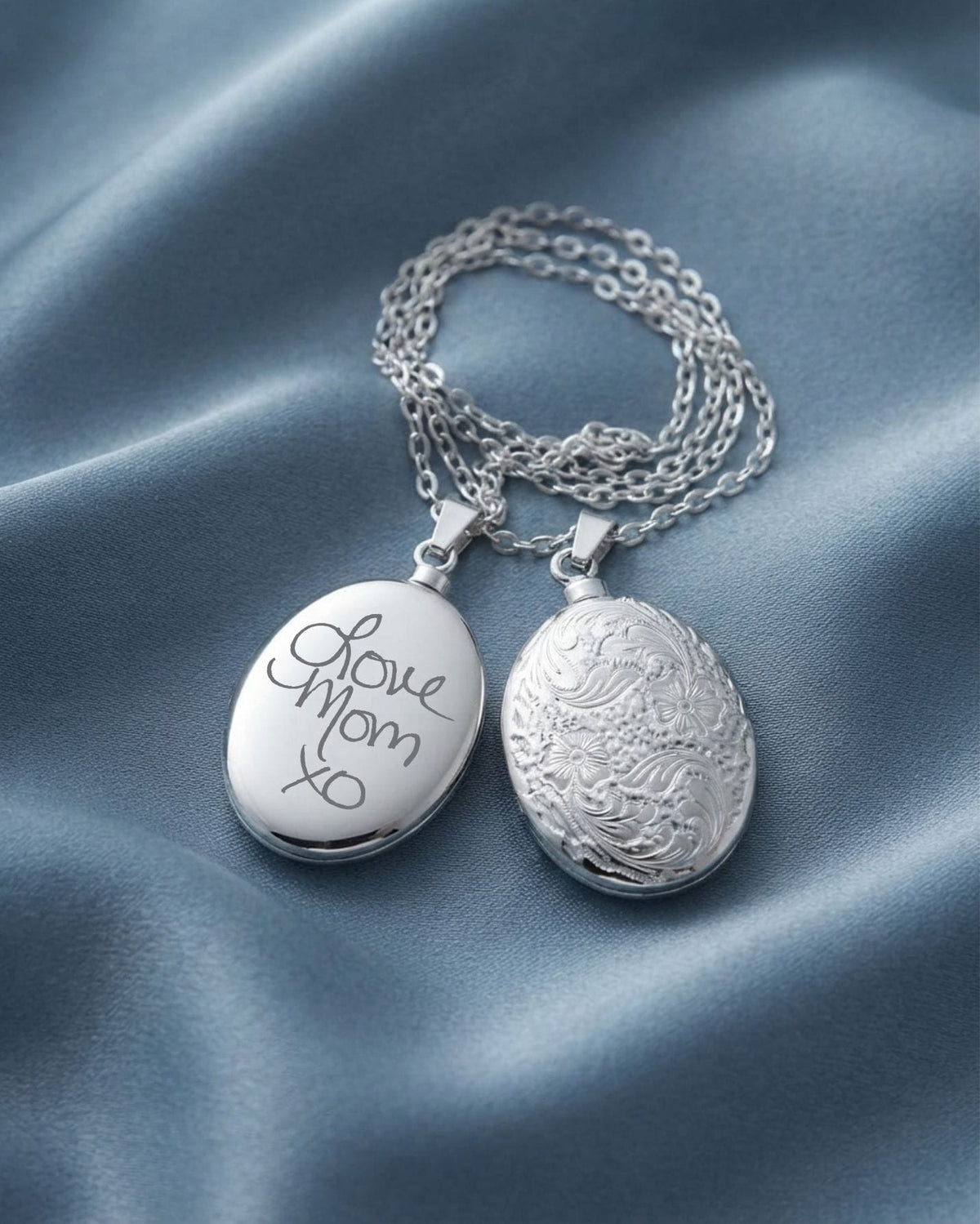 Loved Remembered Silver Oval Pendant Urn - Top Filling