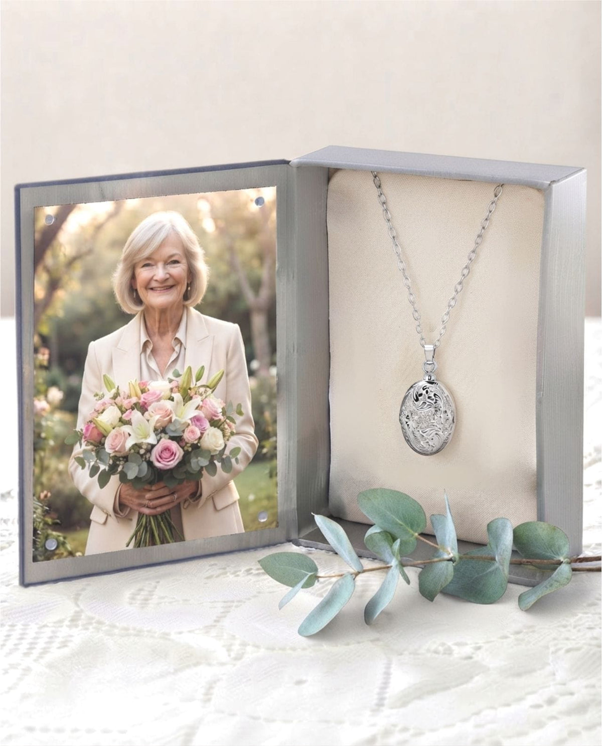 Loved Remembered Silver Oval Pendant Urn - Top Filling