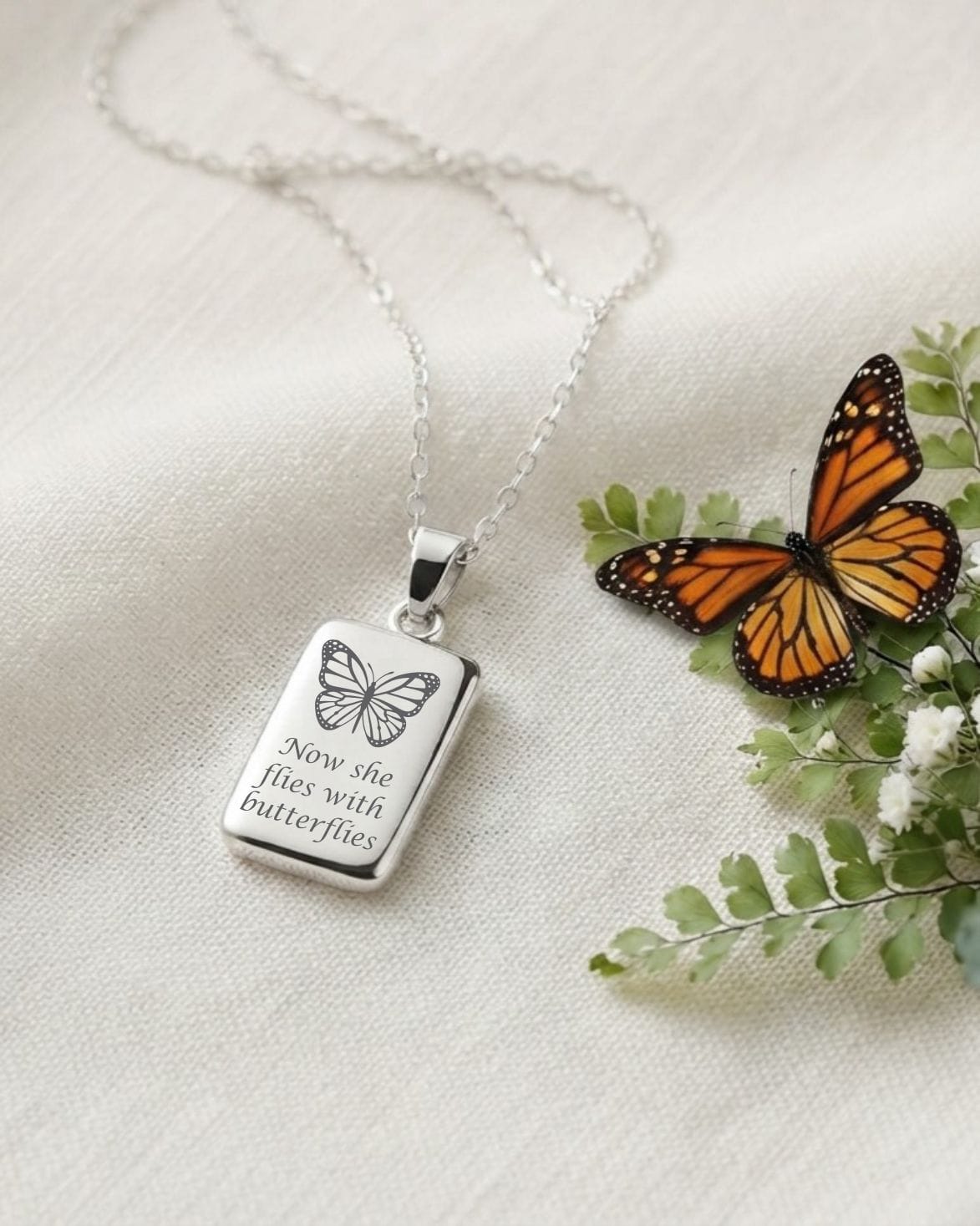 Loved Remembered Silver Rectangle Pendant Urn