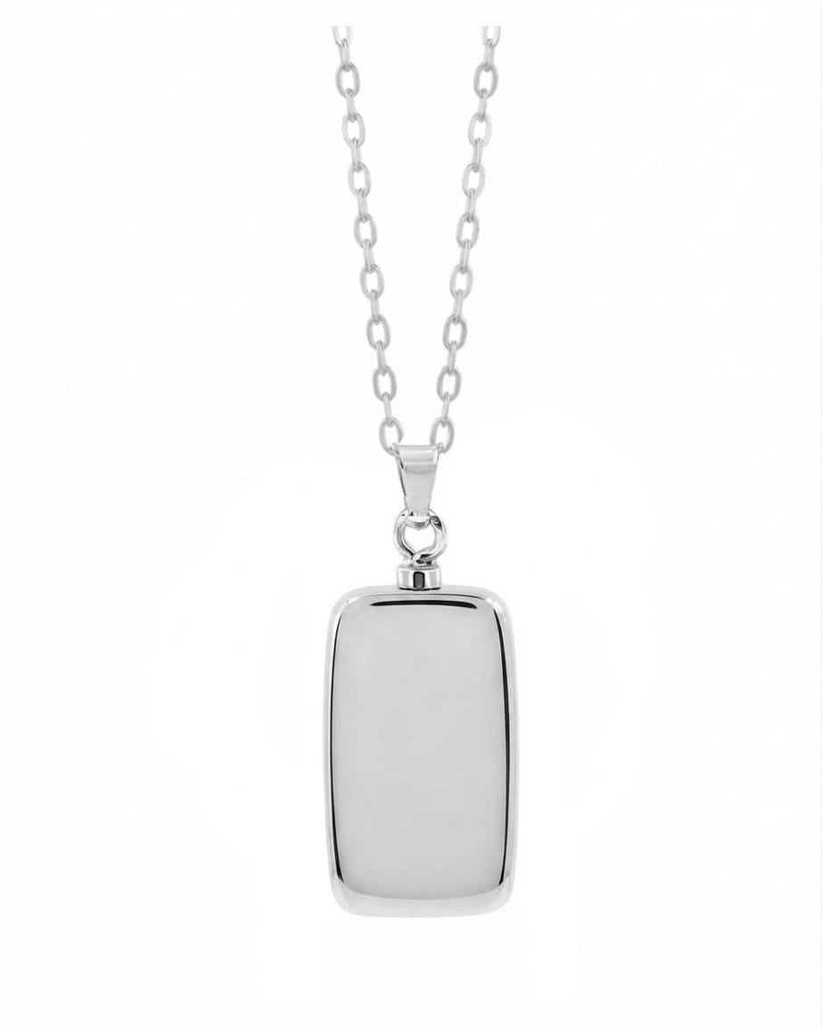 Loved Remembered Silver Rectangle Pendant Urn - Top Filling
