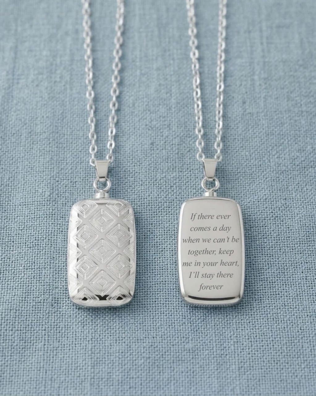 Loved Remembered Silver Rectangle Pendant Urn - Top Filling