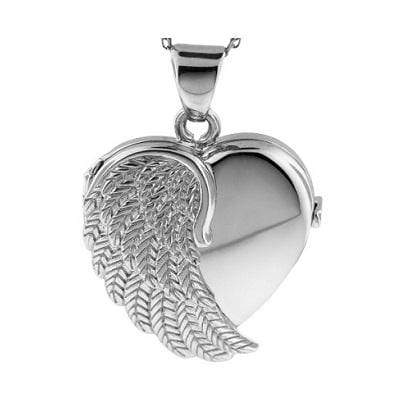 Cara Keepsakes Silver Locket Urns Silver Angel Wing Locket Urn close up