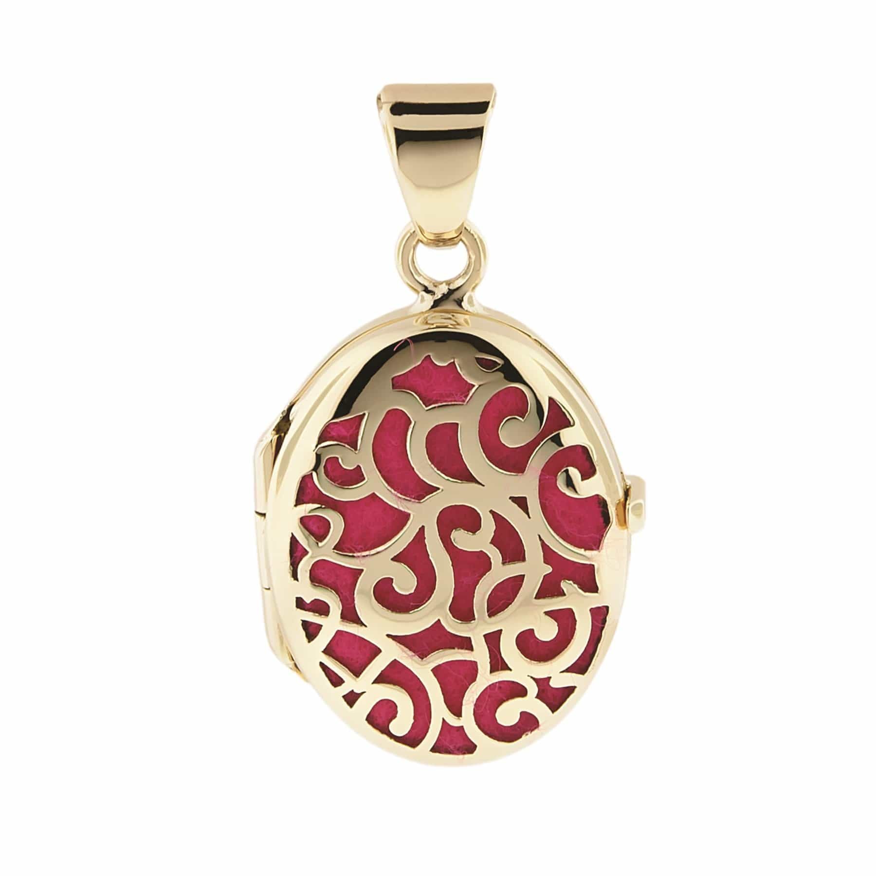 Cara Keepsakes Gold Locket Urns Magenta Gold Filigree Oval Locket Urn