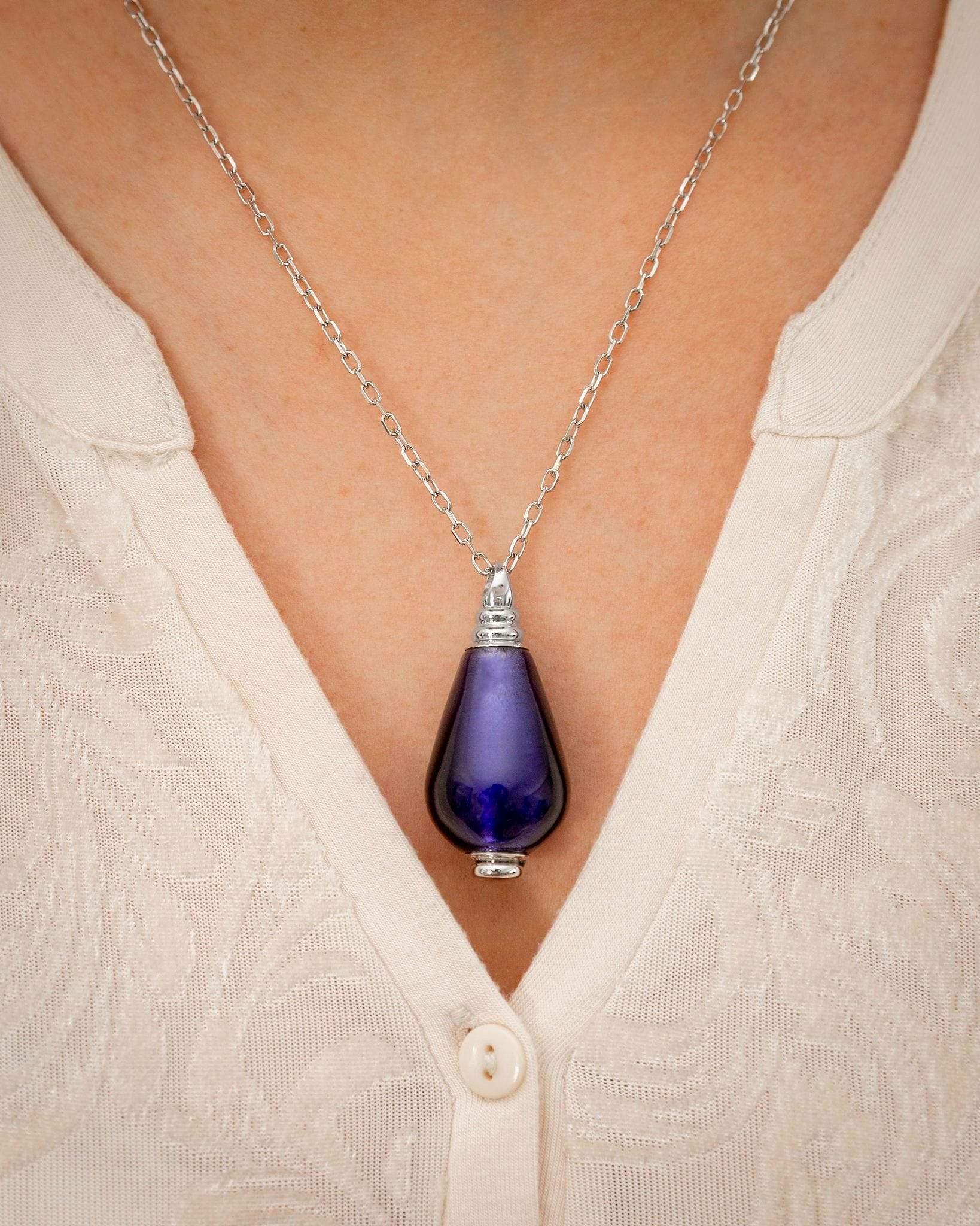 Cara Keepsakes Murano Glass Pendant Urn - 'Majesty' worn on model