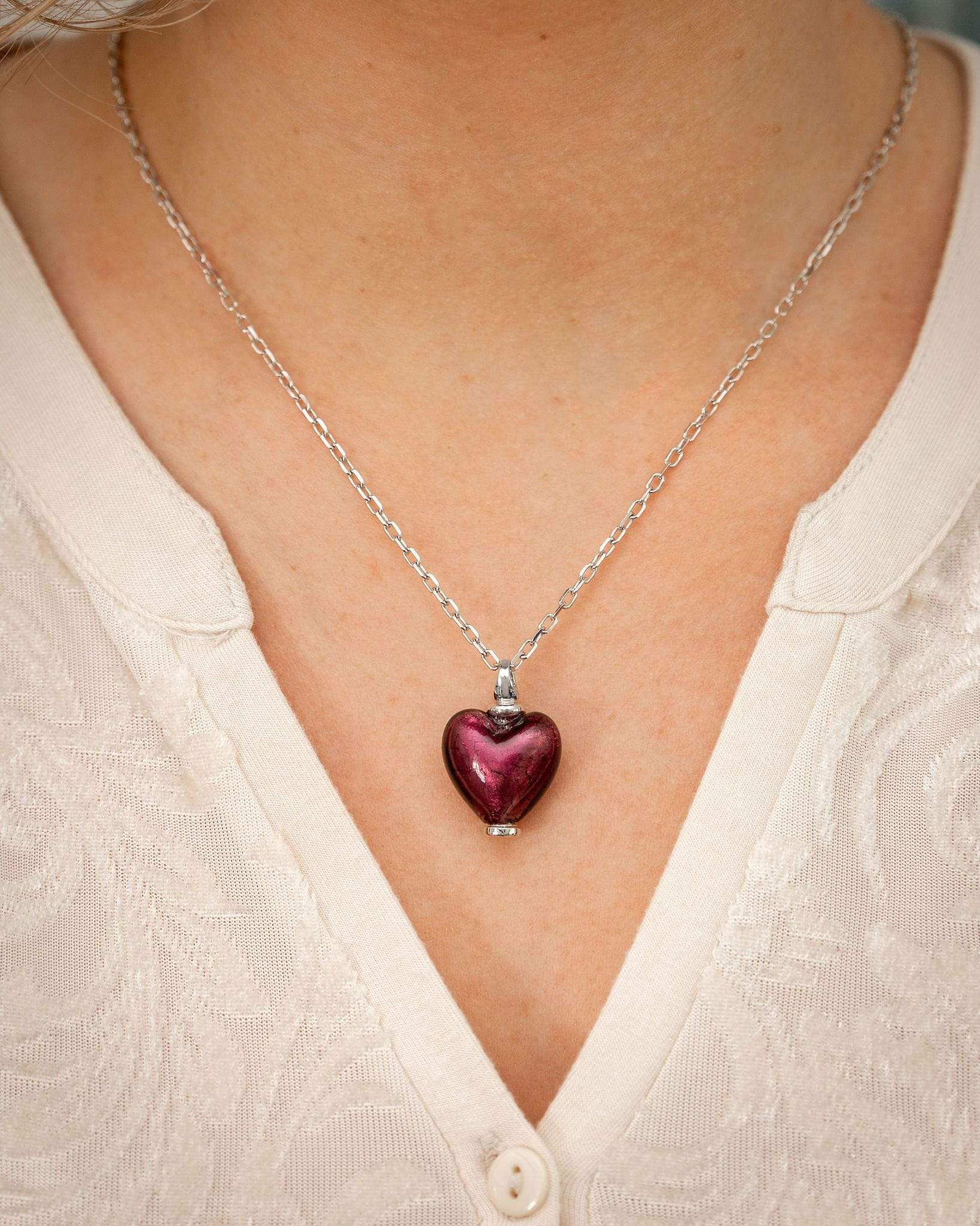 Cara Keepsakes Murano Glass Heart Urn - February worn on model