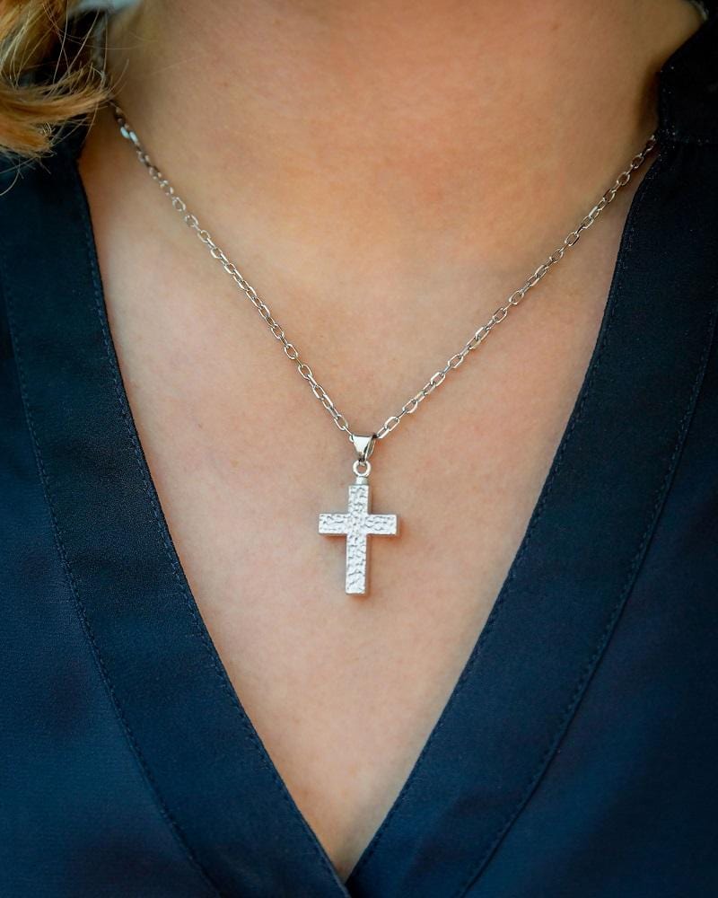 Loved Remembered Hammered Silver Cross Pendant Urn