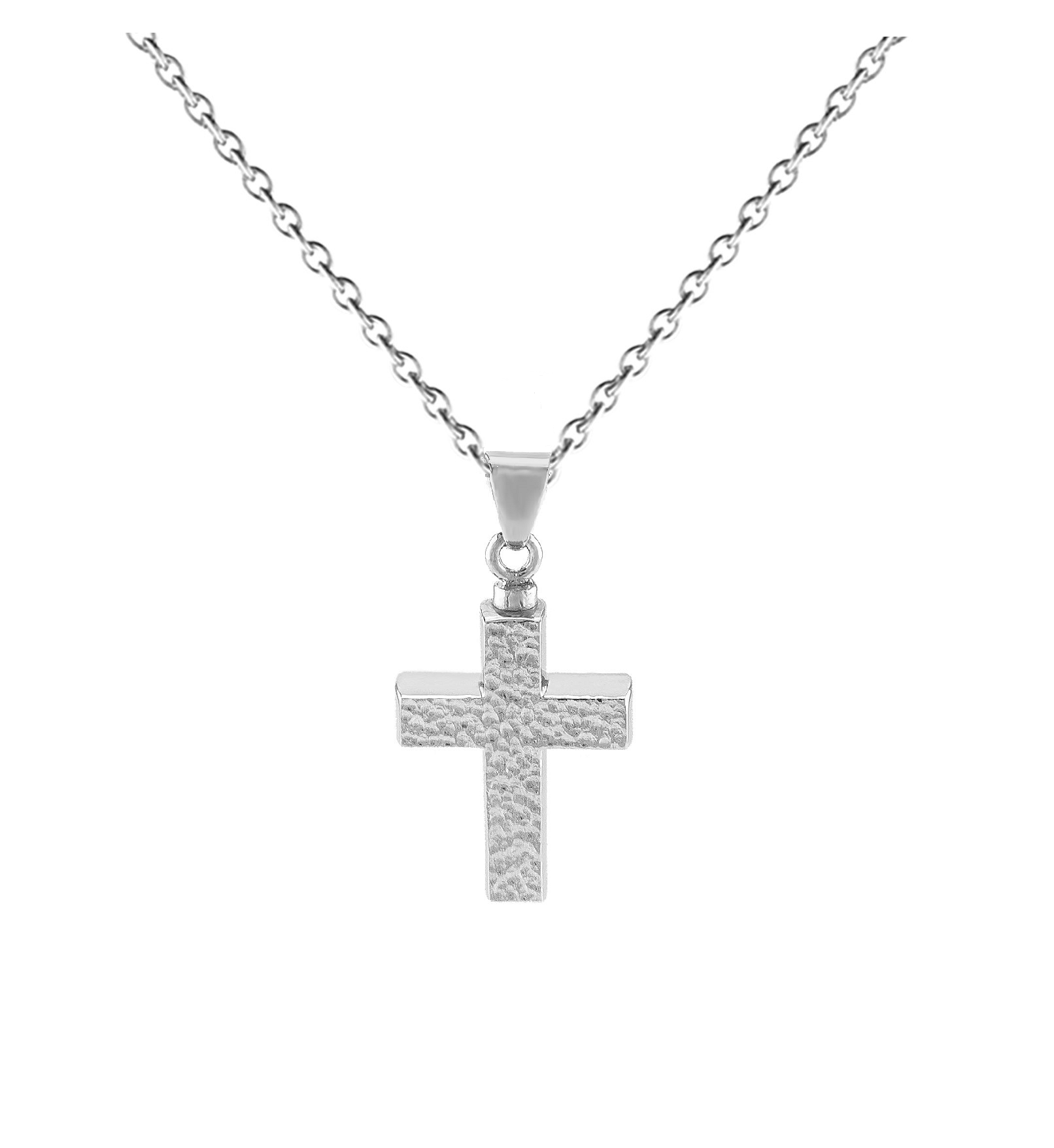 Loved Remembered Hammered Silver Cross Pendant Urn
