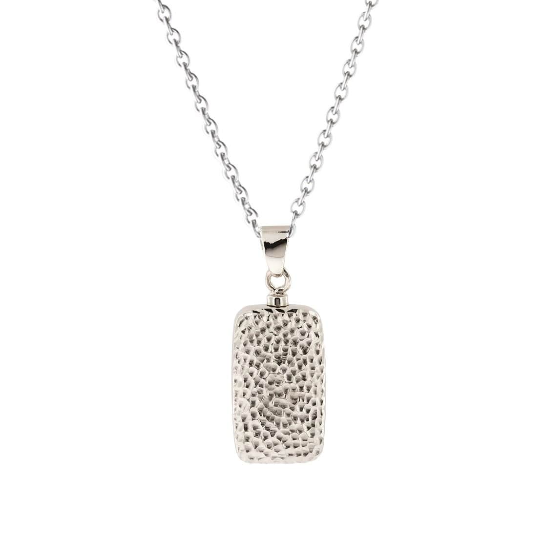 Loved Remembered Silver Hammered Rectangle Pendant Urn - Top Filling