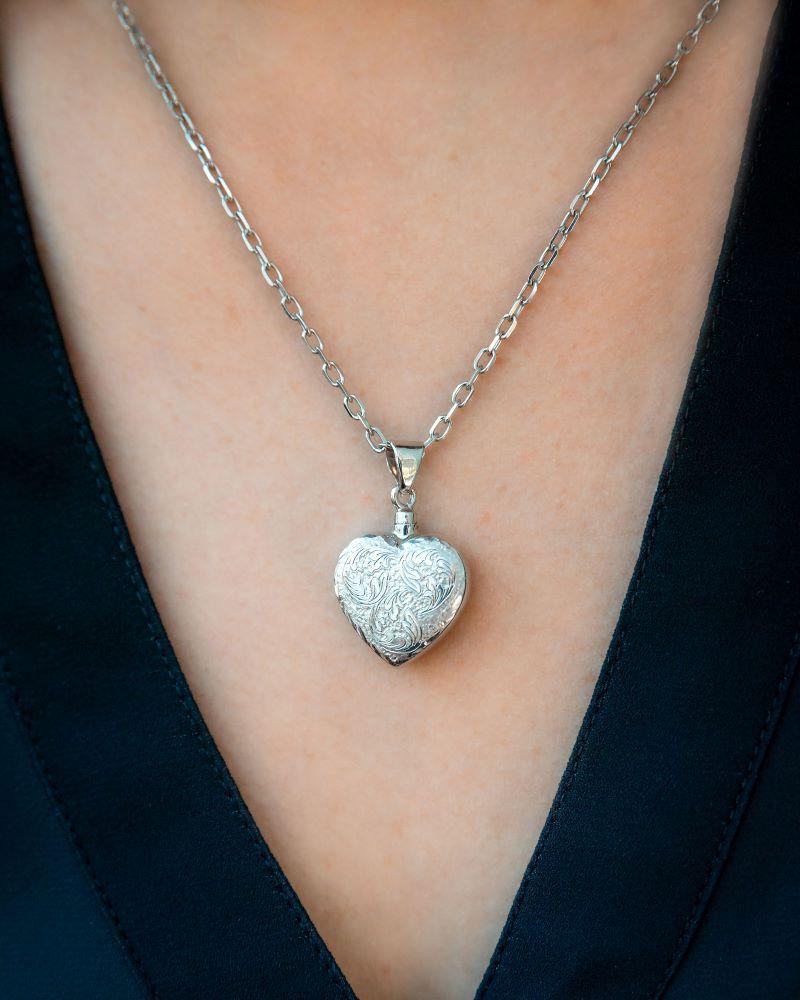 Loved Remembered Silver Heart Pendant Urn - Top Filling